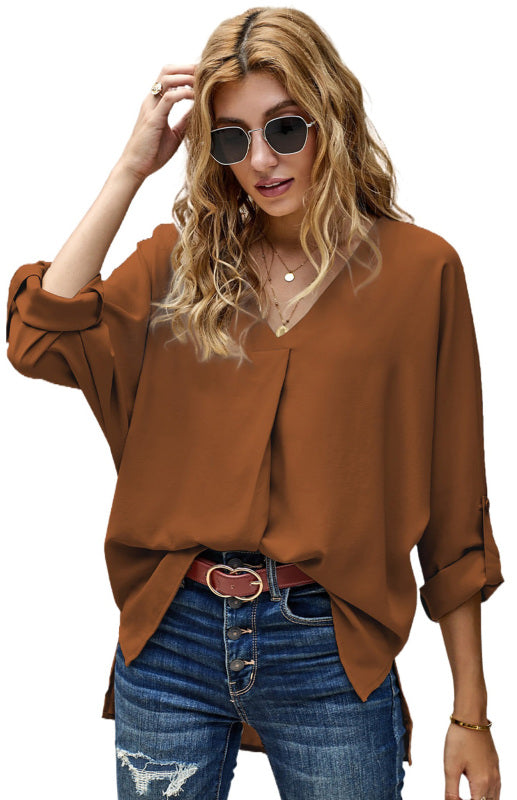 Caira V Neck 3/4 Sleeve High Low Hem Shirt