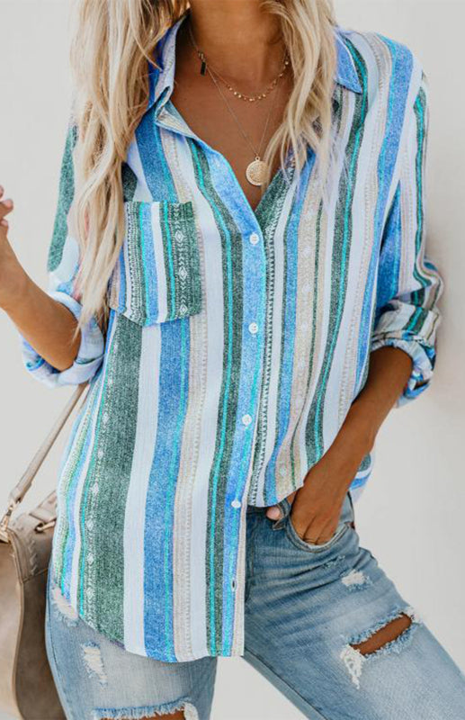 Bailyn Linen Turn-down Collar Sweet Enough Striped Button Up Top