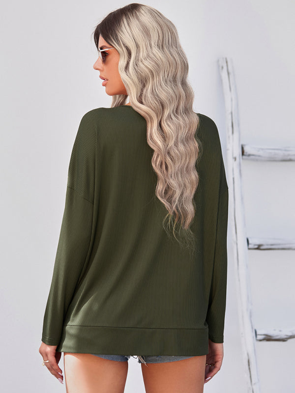 Louisa Women's Solid Color Pullover Thin Knit V-Neck Knit Top