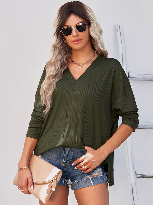 Louisa Women's Solid Color Pullover Thin Knit V-Neck Knit Top