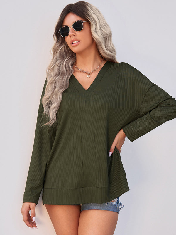 Louisa Women's Solid Color Pullover Thin Knit V-Neck Knit Top