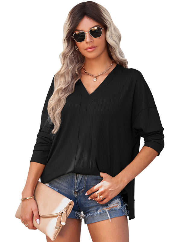 Louisa Women's Solid Color Pullover Thin Knit V-Neck Knit Top