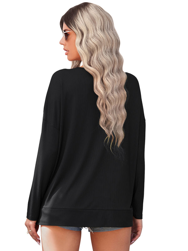Louisa Women's Solid Color Pullover Thin Knit V-Neck Knit Top