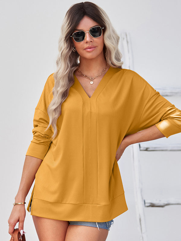 Louisa Women's Solid Color Pullover Thin Knit V-Neck Knit Top