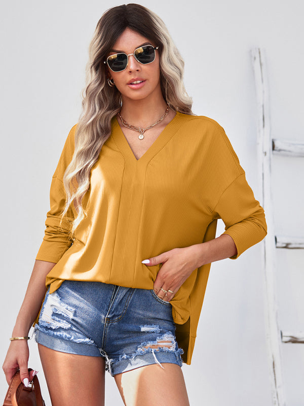 Louisa Women's Solid Color Pullover Thin Knit V-Neck Knit Top