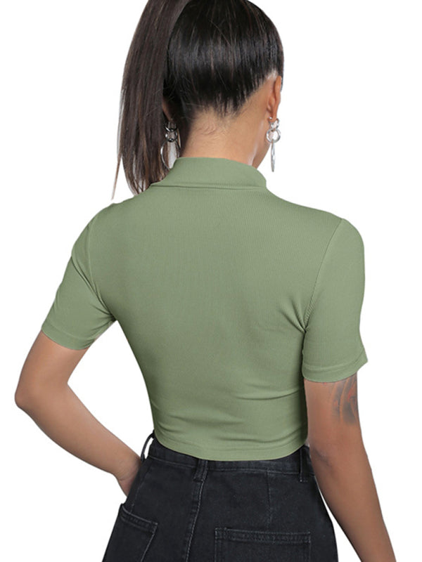 Trinity Women's Tight-Fitting Sexy Zipper Lapel Top