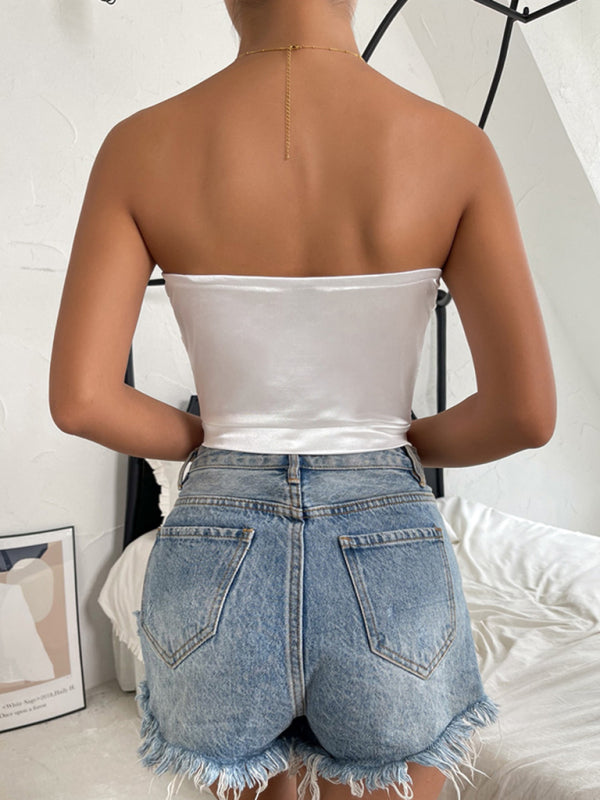 Emberly Women's Sexy Back Lace Hollow Stitching Tube Top