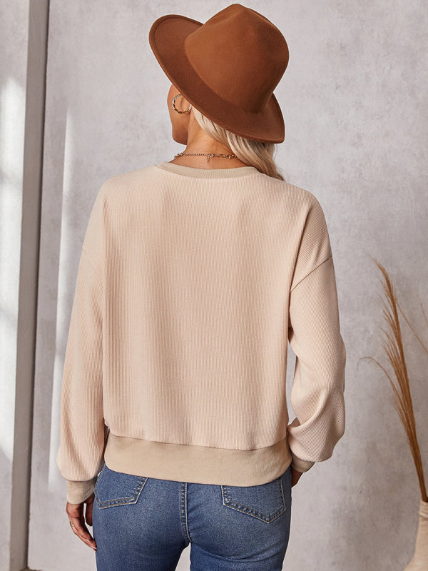 Maria Women's Fashion Solid Color Round Neck Knit Top