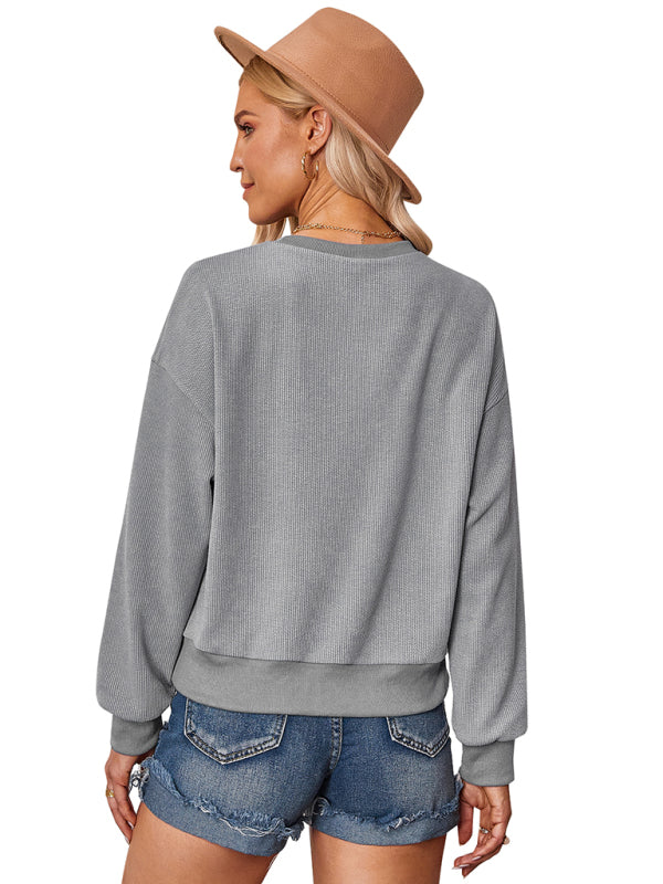 Maria Women's Fashion Solid Color Round Neck Knit Top