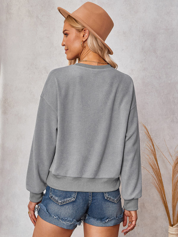 Maria Women's Fashion Solid Color Round Neck Knit Top