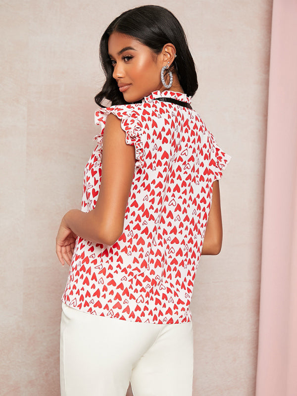 Waverly Women's Spring And Summer Loose Sleeveless Lotus Leaf Edge Print Shirt