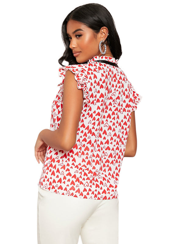 Waverly Women's Spring And Summer Loose Sleeveless Lotus Leaf Edge Print Shirt