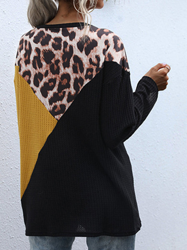 Leslie Paneled Crewneck Loose Long Sleeve Mid Length Knit Sweater