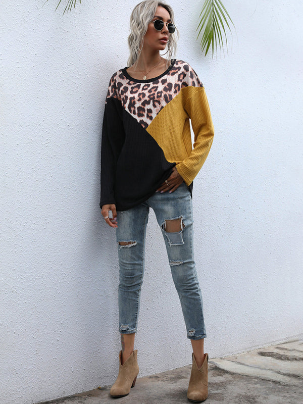 Leslie Paneled Crewneck Loose Long Sleeve Mid Length Knit Sweater
