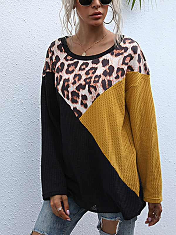 Leslie Paneled Crewneck Loose Long Sleeve Mid Length Knit Sweater