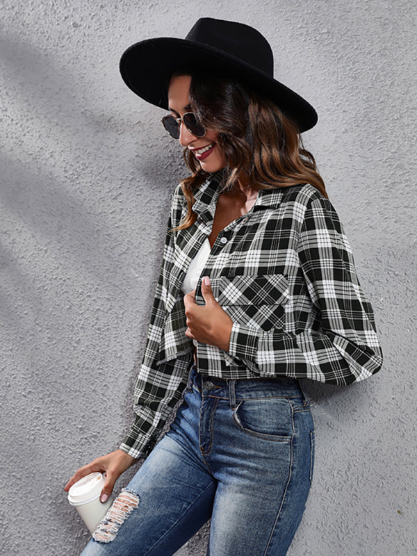 Evette Women's Fashion Plaid Zebra Pattern Long Sleeve Short Cardigan Thin Coat