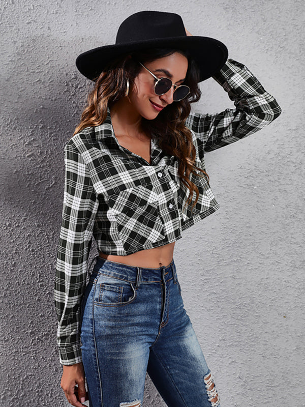 Evette Women's Fashion Plaid Zebra Pattern Long Sleeve Short Cardigan Thin Coat