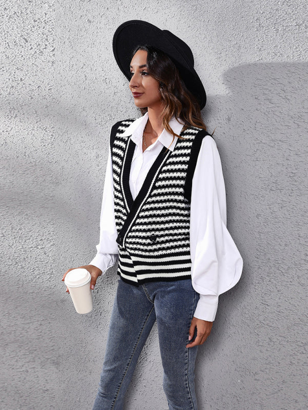 Annie Women's Stripe Knitted Cardigan Sweater Vest