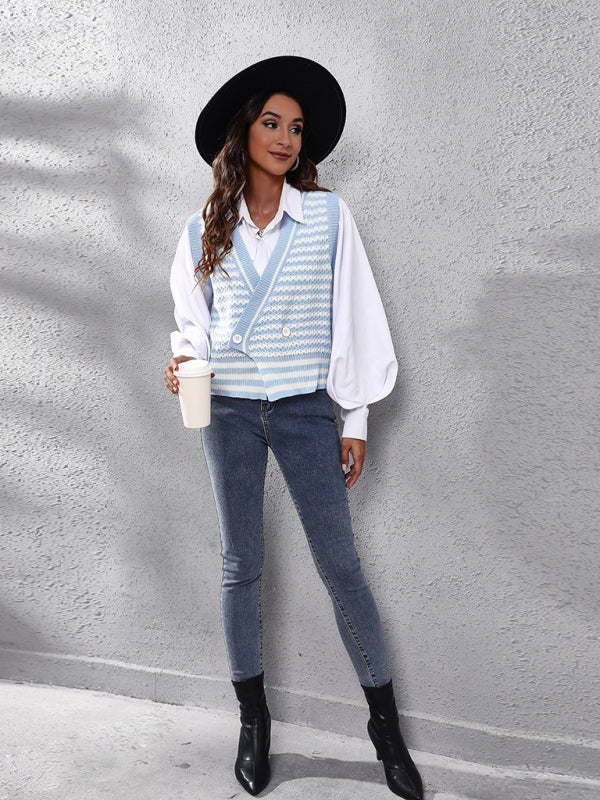 Annie Women's Stripe Knitted Cardigan Sweater Vest