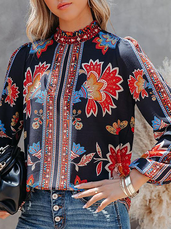 Alarica Women's Printed Lantern Long Sleeve Loose Casual Shirt