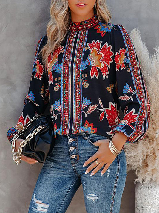 Alarica Women's Printed Lantern Long Sleeve Loose Casual Shirt