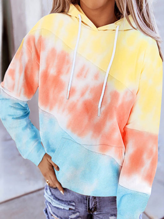 Daphne Women's Long Sleeve Panel Hooded Print Top