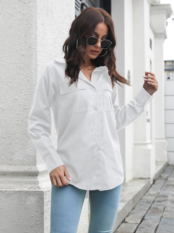 Erielle Women's Double Pocket Long Sleeve Loose Shirt