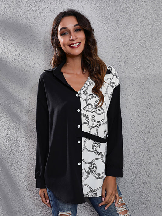 Enid Women's Polka Chain Checkerboard Mosaic Long Sleeve Shirt
