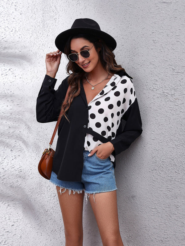 Enid Women's Polka Chain Checkerboard Mosaic Long Sleeve Shirt