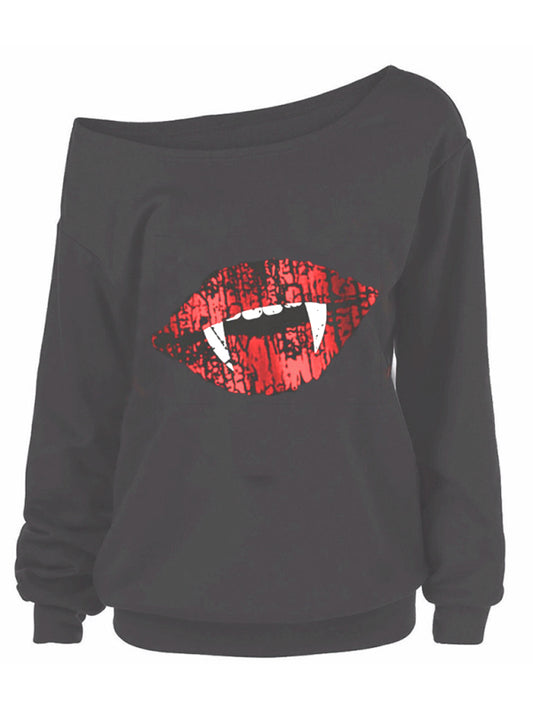 Lexi Women's Halloween Print Long Sleeve Autumn Slant Shoulder Top T-Shirt