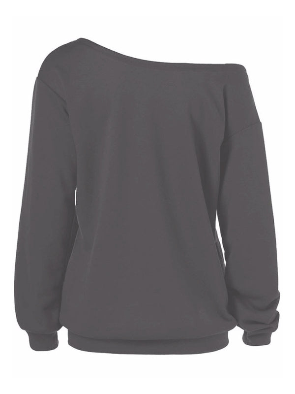 Lexi Women's Halloween Print Long Sleeve Autumn Slant Shoulder Top T-Shirt