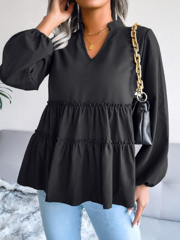 Amaya Women's Lantern Long Sleeve Casual Loose Ruffle Large Swing Chiffon Shirt Top