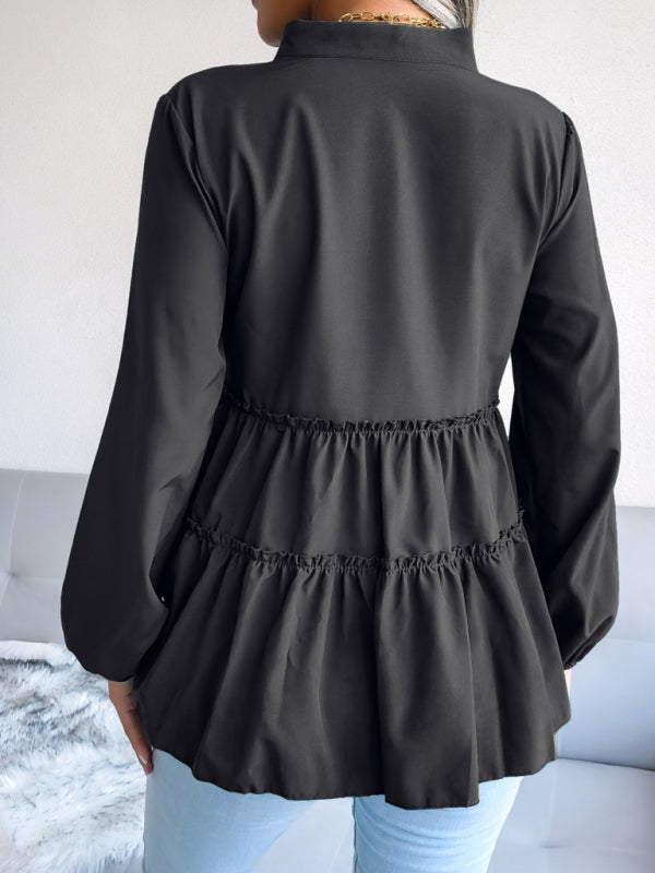 Amaya Women's Lantern Long Sleeve Casual Loose Ruffle Large Swing Chiffon Shirt Top