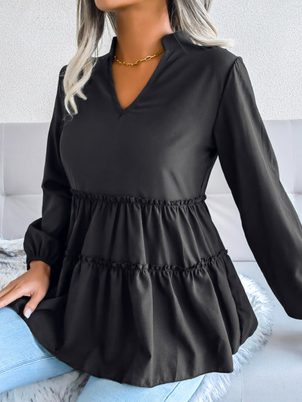 Amaya Women's Lantern Long Sleeve Casual Loose Ruffle Large Swing Chiffon Shirt Top