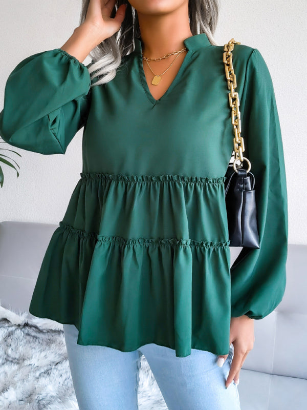 Amaya Women's Lantern Long Sleeve Casual Loose Ruffle Large Swing Chiffon Shirt Top