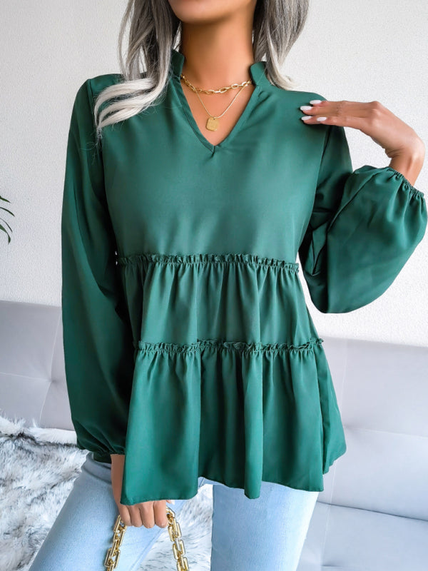 Amaya Women's Lantern Long Sleeve Casual Loose Ruffle Large Swing Chiffon Shirt Top