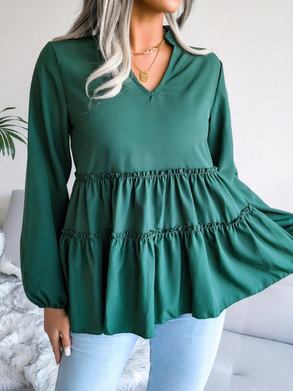 Amaya Women's Lantern Long Sleeve Casual Loose Ruffle Large Swing Chiffon Shirt Top