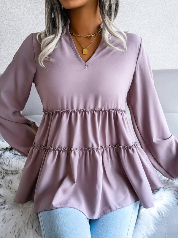 Amaya Women's Lantern Long Sleeve Casual Loose Ruffle Large Swing Chiffon Shirt Top