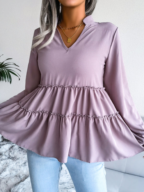 Amaya Women's Lantern Long Sleeve Casual Loose Ruffle Large Swing Chiffon Shirt Top
