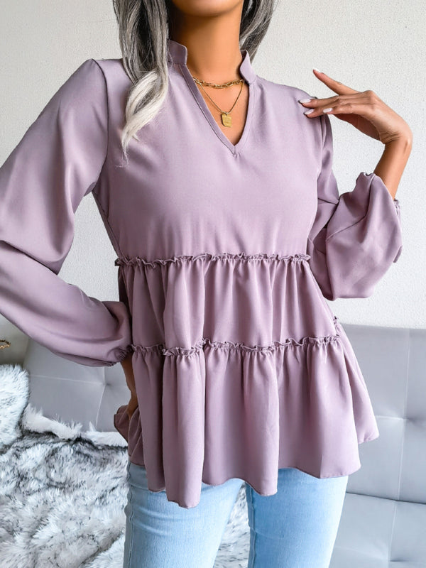 Amaya Women's Lantern Long Sleeve Casual Loose Ruffle Large Swing Chiffon Shirt Top