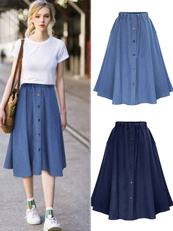 Amiyah Women's Solid Denim Button-Front Skirt