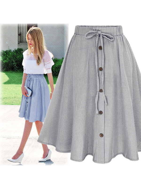 Scarlet Women's Elastic Waist Button-Up Striped Skirt