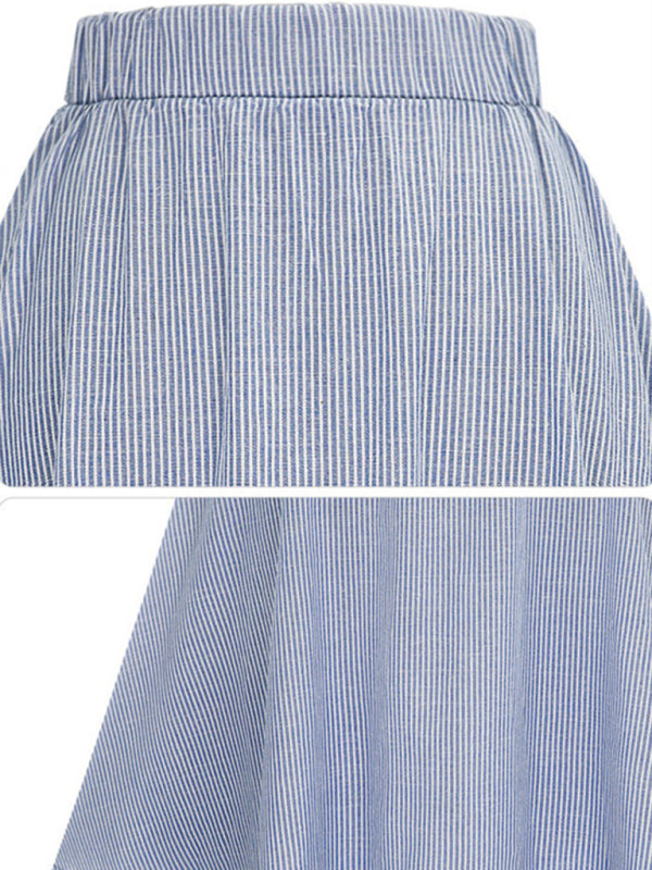 Scarlet Women's Elastic Waist Button-Up Striped Skirt