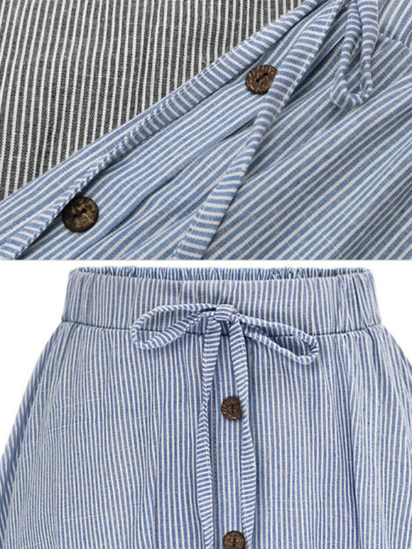 Scarlet Women's Elastic Waist Button-Up Striped Skirt