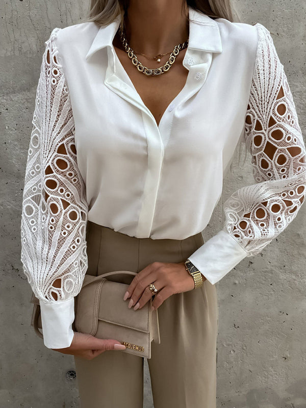 Halina Women's Lace Panel Long Sleeve Shirt Top
