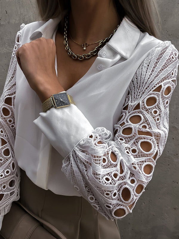 Halina Women's Lace Panel Long Sleeve Shirt Top