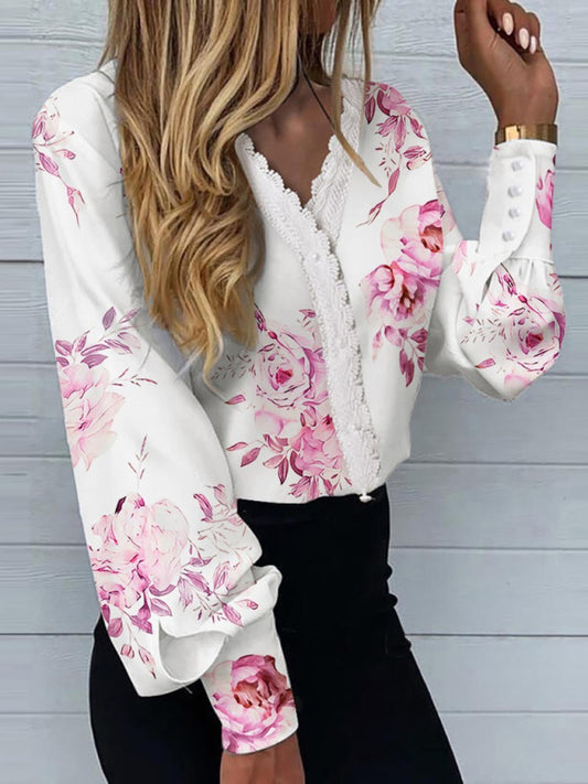 Amour Women's Printed Lace Long Sleeve Top