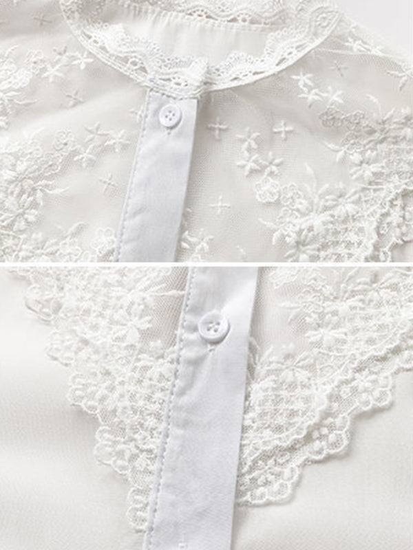 Gracelyn Women's Lace Chiffon Panel Long Sleeve Top