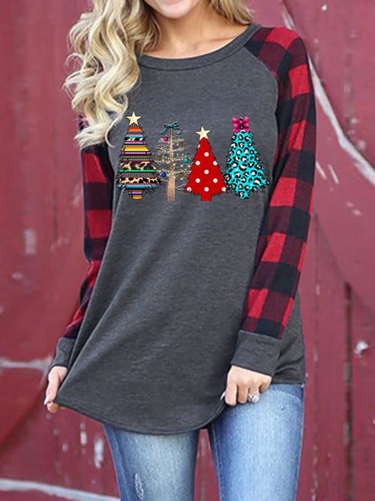 Nola Festive Plaid Sleeve Christmas Knit Top