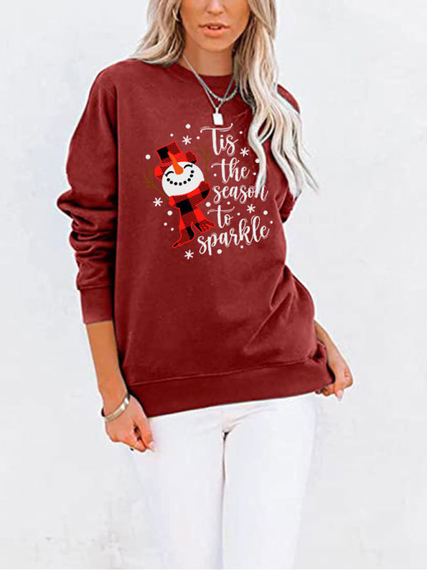 Harmony Christmas Snowman Crew Neck Pocket Bat Long Sleeve Top